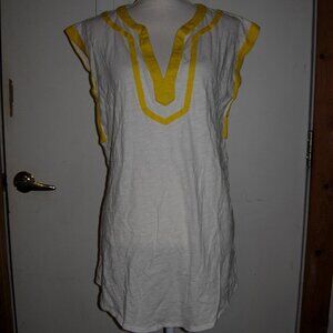 J. Crew White Yellow Tunic Top S